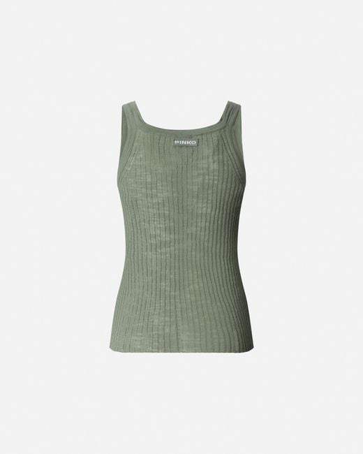 Pinko Green Ribbed Vest Top With Logo