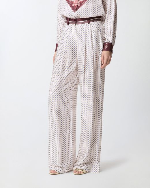 Pinko White Trousers With Tie Motif