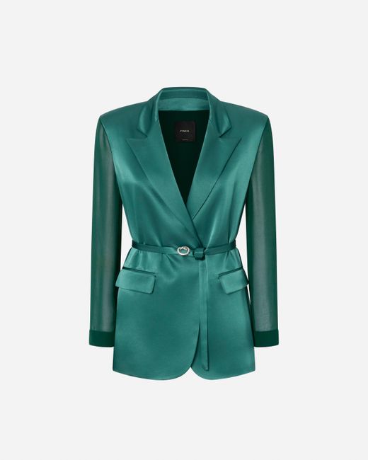 Pinko Green Shiny Blazer With Transparent Sleeves