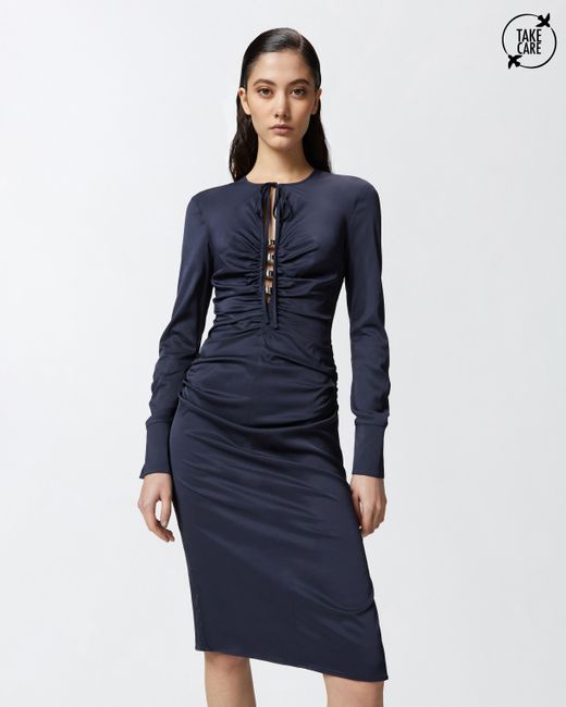Pinko Blue Midi Dress With Metal Hooks