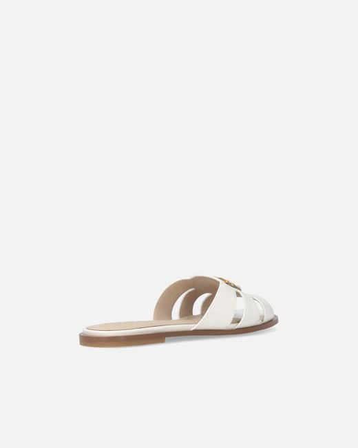Pinko White Leather Slip-On Sandals With Love Birds Logo