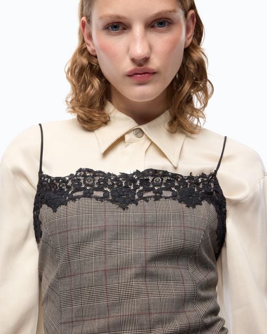 Pinko Gray Check Top With Lace