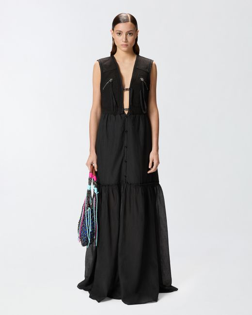 Robe Longue En Coton Avec Gilet Sans Manches Utilitaire Pinko en coloris Black