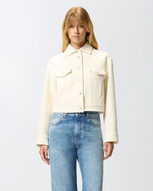 Pinko Natural Cotton And Wool Bouclé Trucker Jacket