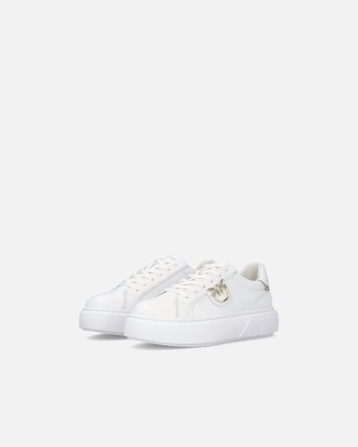 Pinko White High-Soled Flatform Sneakers With Metal Logo