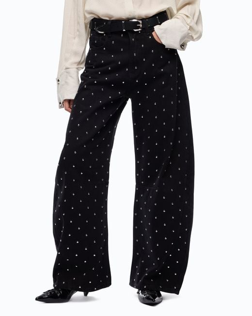 Pinko Black Barrel-Fit Trousers With Studs