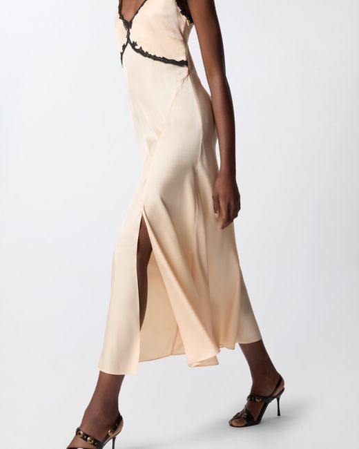 Pinko White Long Dress With Lace Inserts