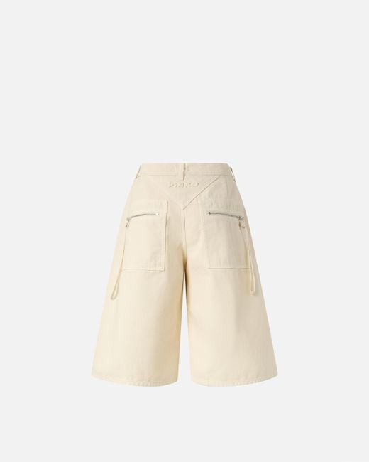 Pinko Natural Wide-leg Cotton Bermuda Shorts With Pockets