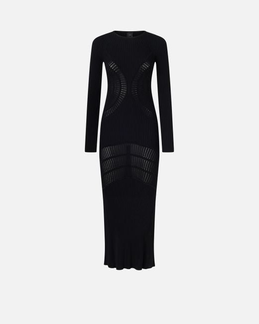 Pinko Blue Slim-fitting Ribbed Knit Long Dress