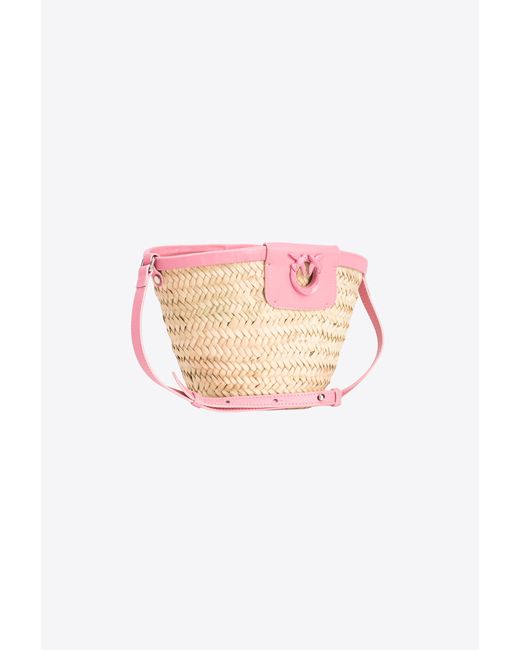 Pinko Pink Love Summer Bucket Bag In Raffia