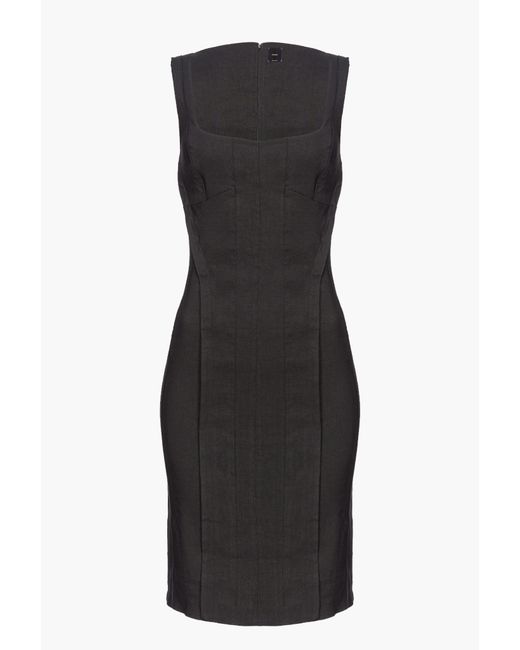 Pinko Black Slim-fitting Linen Dress