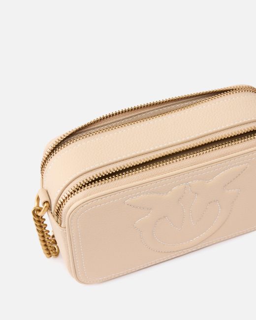 Piccola Borsa A Tracolla Con Logo Love Birds di Pinko in Natural