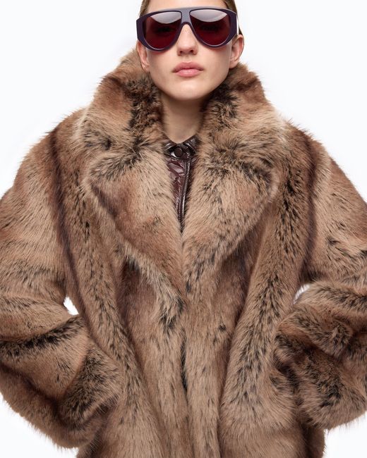Pinko Brown Fur-Effect Pea Coat