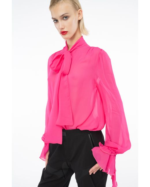 Pinko Pink Blouse With Bow And Ruching