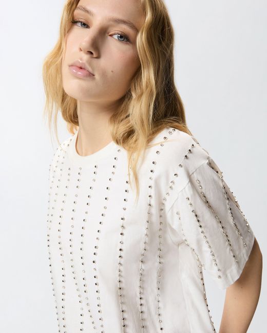 Pinko White T-Shirt With Jewel Stripes