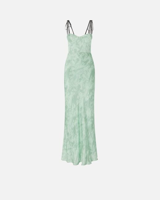 Pinko Green Reimagine By X Patrick Mcdowell Long Satin Dress With Horse Print