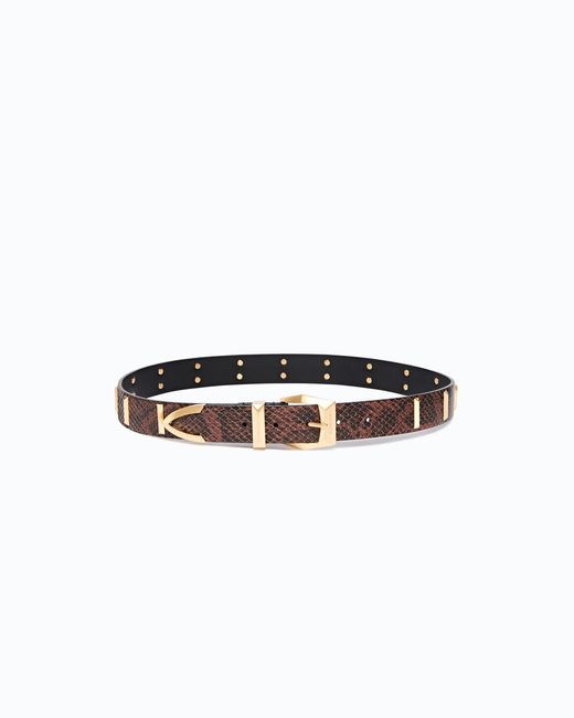 Pinko White Python-Print Leather Belt With Studs, 3 Cm
