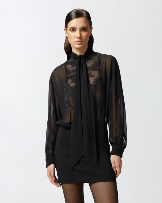 Mini Abito Con Camicia Trasparente E Pizzo di Pinko in Black
