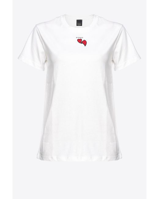 Pinko White T-shirt With Heart Embroidery