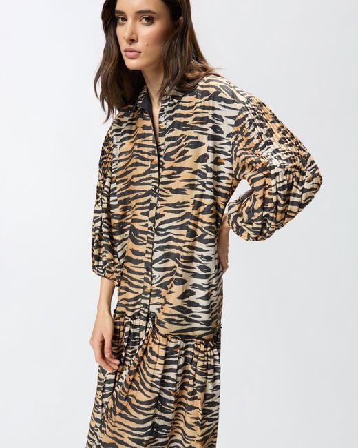 Pinko White Long Dress With Buttons And Animal Print