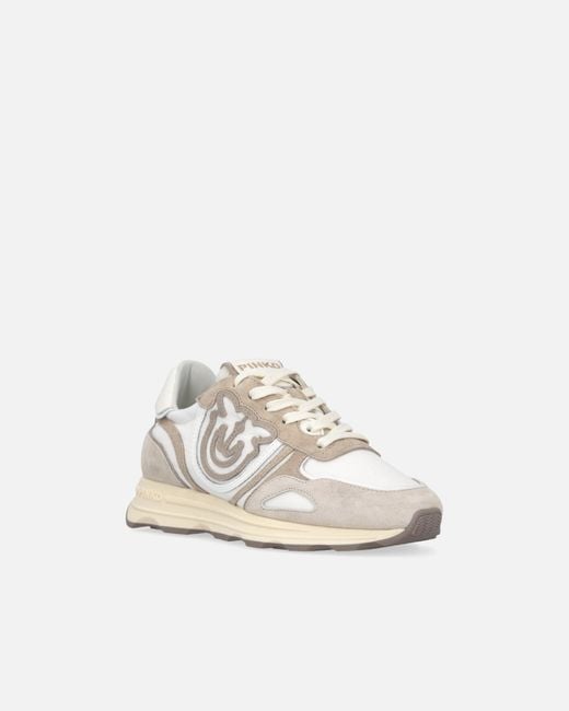 Pinko White Suede Sneakers With Logo