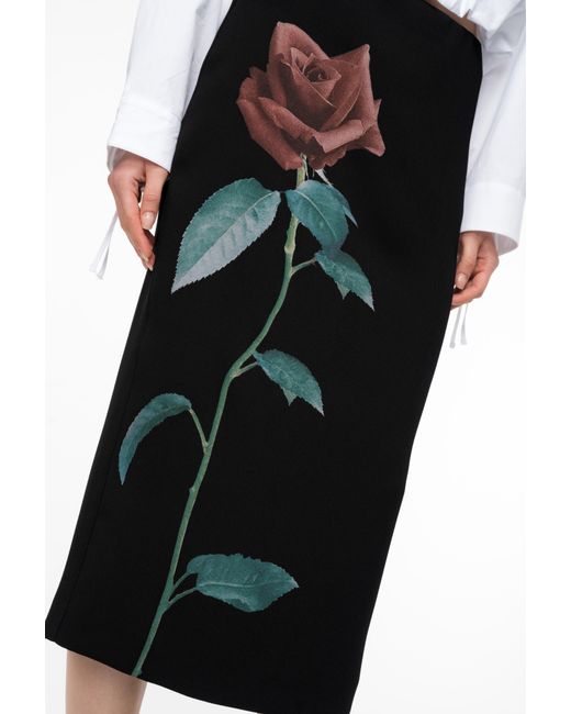 Pinko Black Rose-print Calf-length Skirt