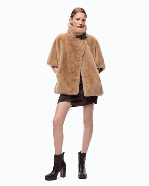 Pinko Brown Faux Fur Cape