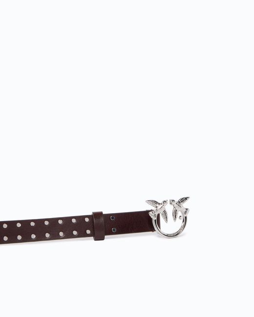 Pinko White Glossy Leather Belt With Love Birds Buckle And Studs, 2 Cm