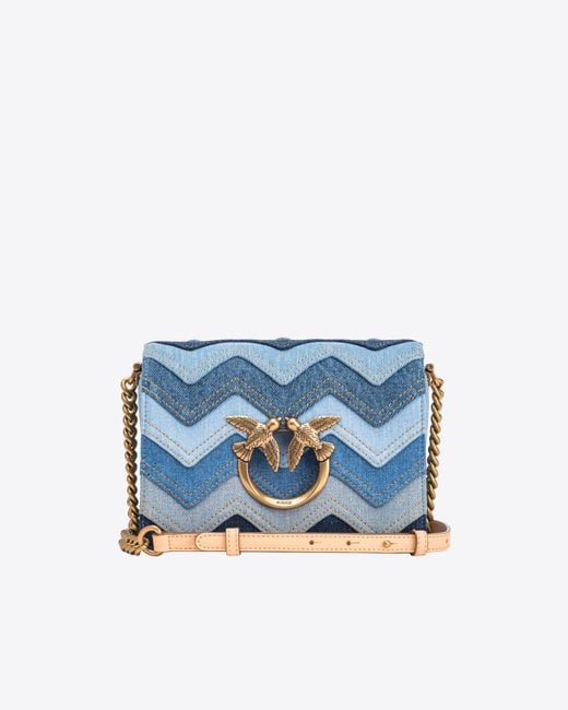 Pinko Blue Mini Love Bag Click Denim Chevron, Multi Light/-Antique