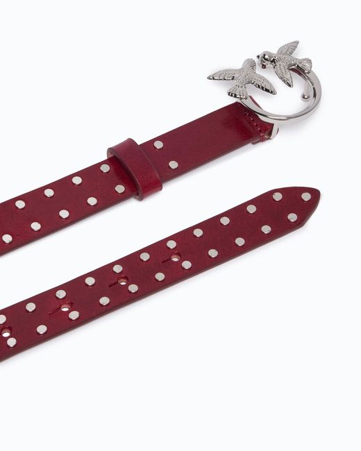 Pinko White Glossy Leather Belt With Love Birds Buckle And Studs, 2 Cm