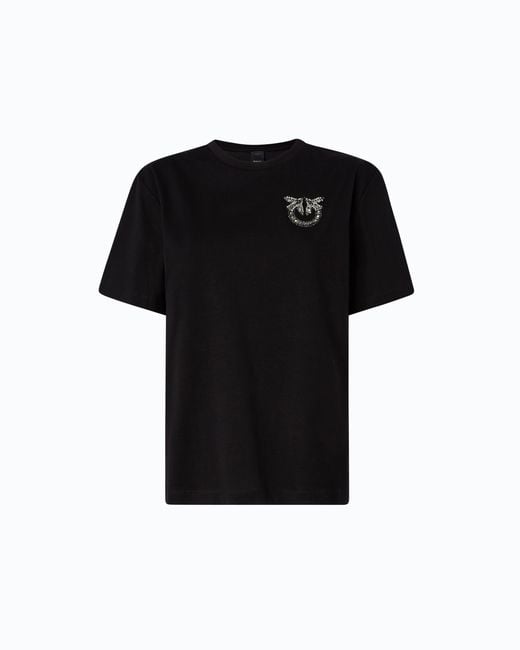 Pinko Black T-Shirt With Love Birds Jewel Detail