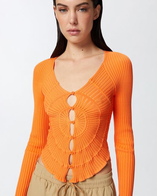 Pinko Orange Slim-Fit Ribbed Cardigan With Sunny Design
