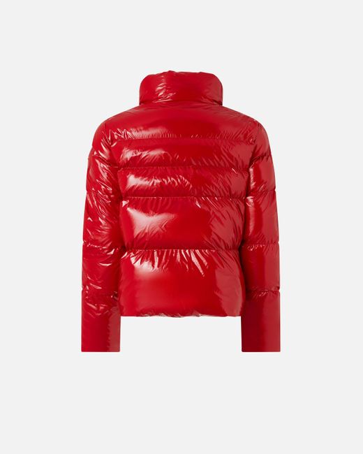 Pinko Red Padded Crystal Nylon Pea Jacket, Salsa