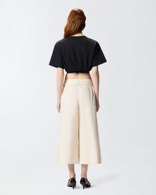 Pinko Black Cropped T-Shirt With Lace And Texan Details