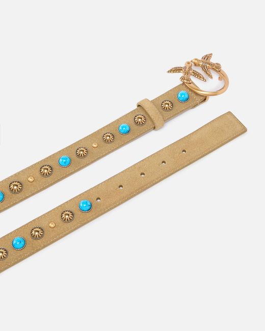 Pinko White Suede Belt With Studs, 3 Cm