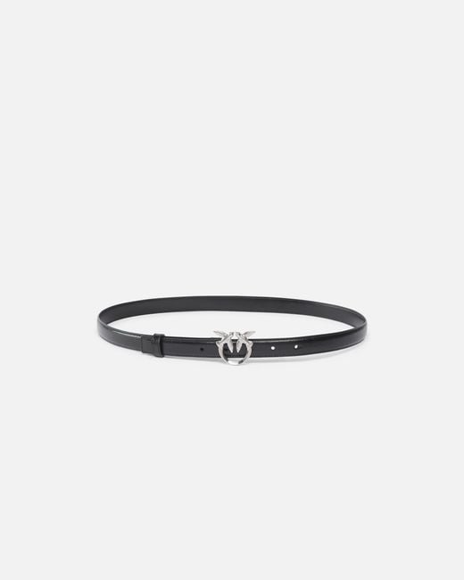 Pinko White Glossy Leather Belt With Love Birds Buckle And Micro Studs, 2 Cm