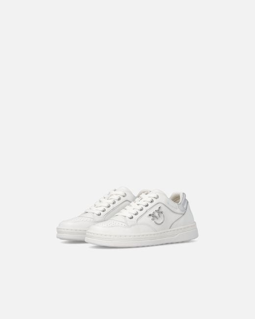 Pinko White Leather Sneakers With Love Birds Logo