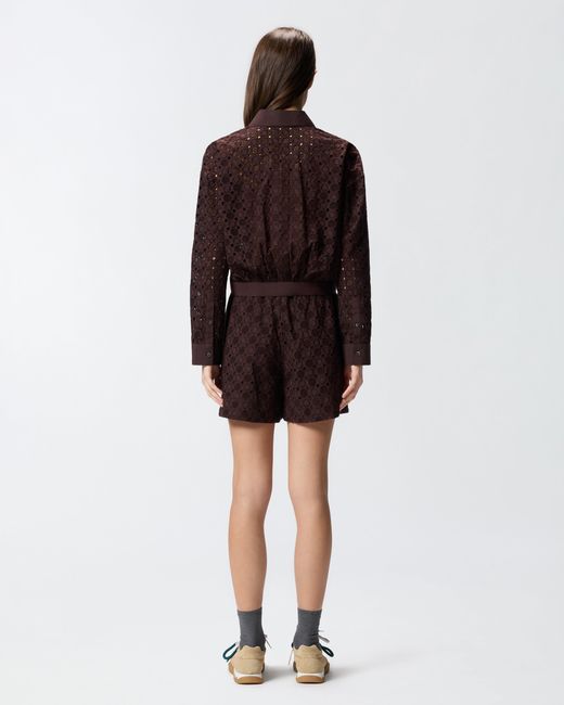 Pinko Brown Cropped Shirt With Broderie Anglaise