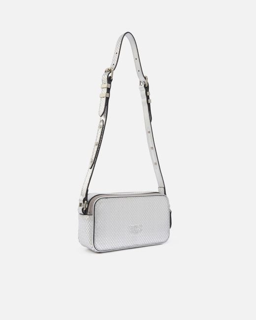 Pinko White Laminated Reptile-Effect Rectangular Handbag, -Brushed