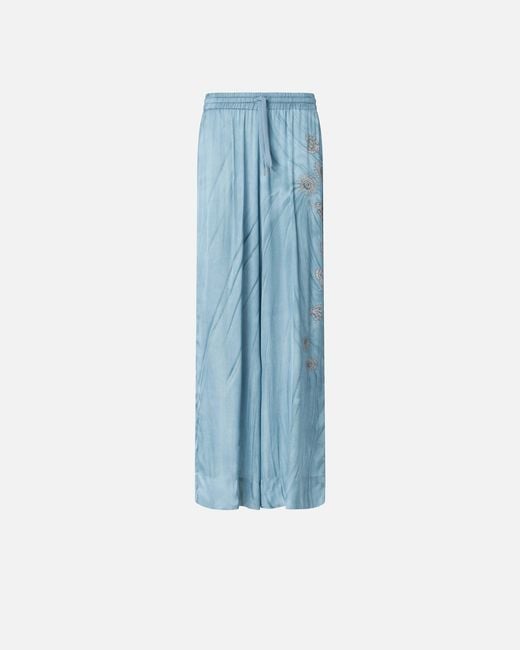 Pinko Blue Fluid Trousers With Placed Jewel Print