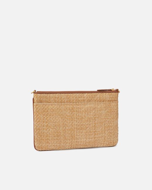 Pinko White Medium Raffia Flat Bag With Coloured Rhinestones