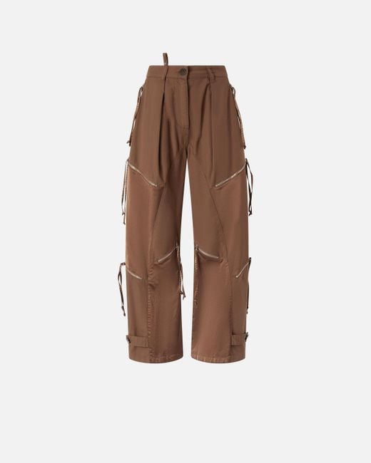Pantalon P-Pants En Gabardine Et Satin Avec Fermetures Zippées, Marron Pinko en coloris Brown