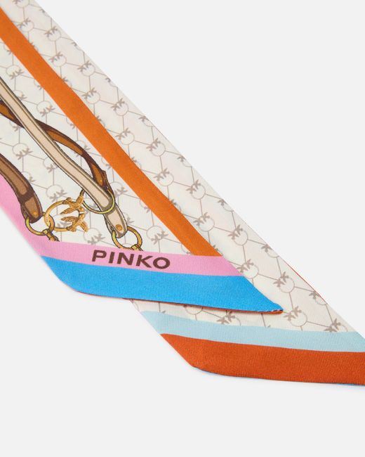 Pinko White Thin Scarf With Multicoloured Print