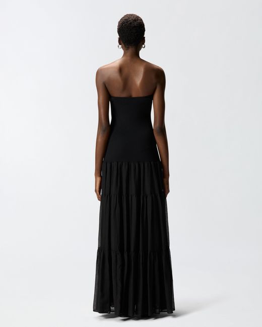 Pinko Black Long Dress With Ribbed Top And Flounced Skirt
