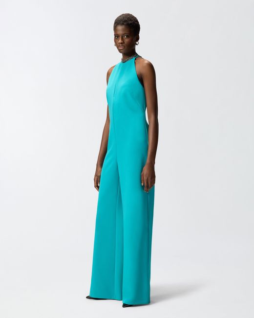 Pinko Blue Long Playsuit With Halterneck And Jewel Decoration