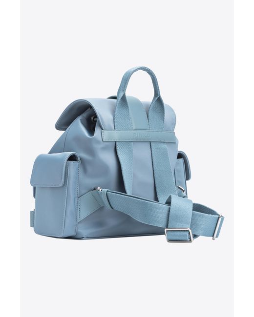 Pinko Blue Recycled Fabric Multi-pocket Backpack