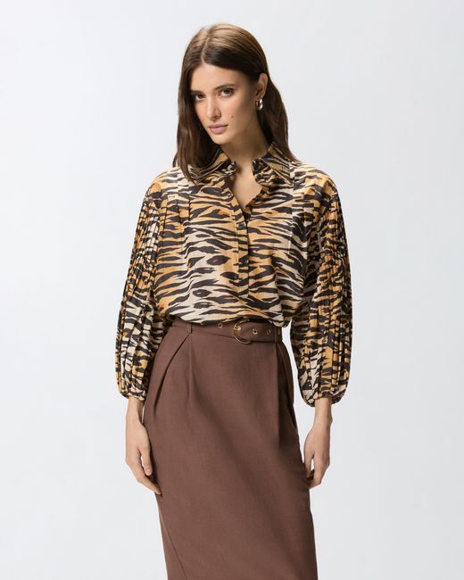 Pinko Natural Cotton And Silk Blouse With Animal Print