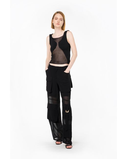 Pinko Black Mesh Top With Transparent Patch