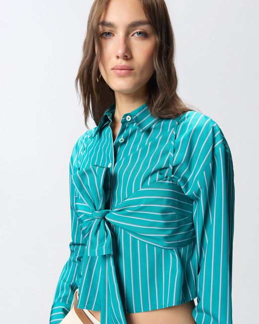 Pinko Blue Striped Cropped Shirt With Bow
