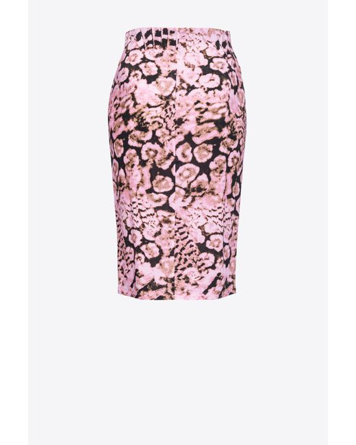 Pinko White Calf-length Skirt With Scanner Coral Print